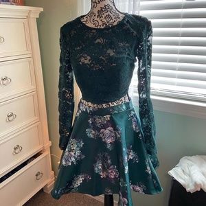 Green Two-Piece Lace and Floral Dress